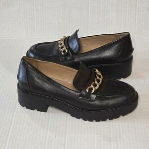 Sam Edelman Taelor Lug Sole Loafer Black Leather Women's Size 8 Slip-On Chic